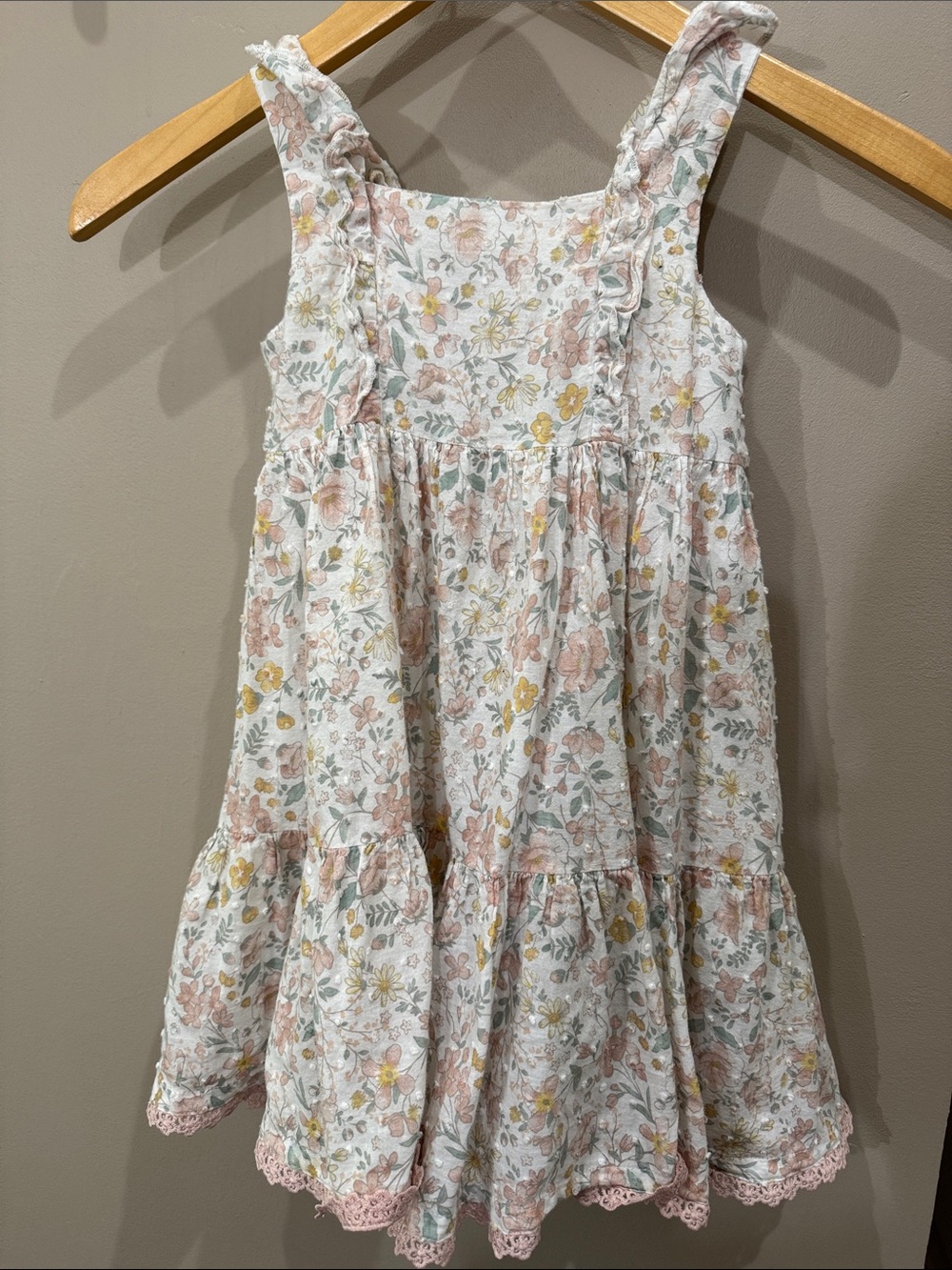 Catherine Malandrino Girls Floral Button-Front Dress in White, Pink & Yellow - Picture 3 of 5